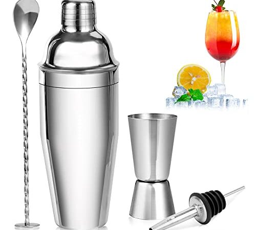 Gohytal Shaker Cocktail Professionnel, 750ML Shaker à Cocktail Kit Cocktail Complet en Acier Inoxydable Kit Barman Cocktail avec Accessoires Cocktail Shaker Kit Cadeau d'Anniversaire pour Hommes/Mari