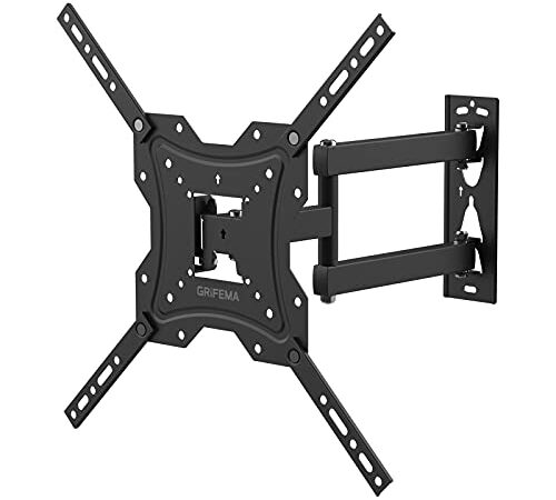 GRIFEMA Support Mural TV 26-55 Pouces - Fixation Murale TV Peut Contenir Jusqu'à 30KG, Accroche Television Mural Orientable (± 45°), Incline (+ 5°, -10°) et Étend, Support Vesa pour TV Plat/Incurvé