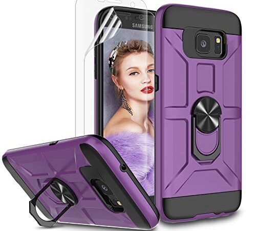 Jelly Coque pour Galaxy S7 Edge avec film de protection d'écran HD Rotatif 360 Anneau en métal Béquille de support magnétique pour voiture