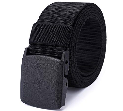 Mile High Life Ceinture Nylon Mixte Ceinture Militaire Extérieure Ajustable Boucle Plastique Sangle Coton(142CM, Noir)