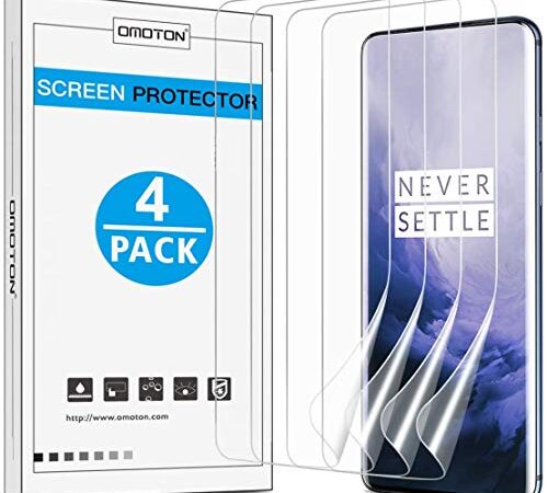 OMOTON [4 Pièces Protection Ecran pour Oneplus 7 Pro/ 7T Pro (6.67 Pouces), Film Souple TPU Biodégradable [Couverture Complèt] Haute Résolution, Anti-Huile, Anti-Poussières, sans Bulles