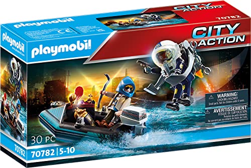 Playmobil 70782 Policier avec réacteur Dorsal et canoë - City Action - Les policiers - Poursuite Bateau