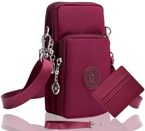 Pochette Telephone Portable Femme Bandouliere Sac Téléphone Portable Femme Bandoulière Portefeuille Avec Prise Casque Sacoche Telephone Portable Femmes Bandoulière Réglable Running Armbag (Bordeaux）