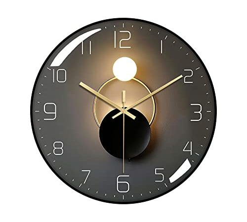 Relogeuhr Moderne Horloge Murale Silencieuse,Pendule Murale de 30 cm de Diamètre, Ronde Numérique à Quartz, Adaptée au Salon, au Bureau, à la Chambre à Coucher, à la Cuisine (Noir)