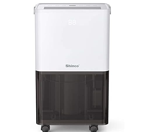 SHINCO Déshumidificateur d'air Silencieux 10L/Jour, Pour Max 15㎡, Fonction de déshumidification, Purification, Sèchage du linge, Minuterie 24h, Réservoir d'eau Transparent, Facile à contrôler